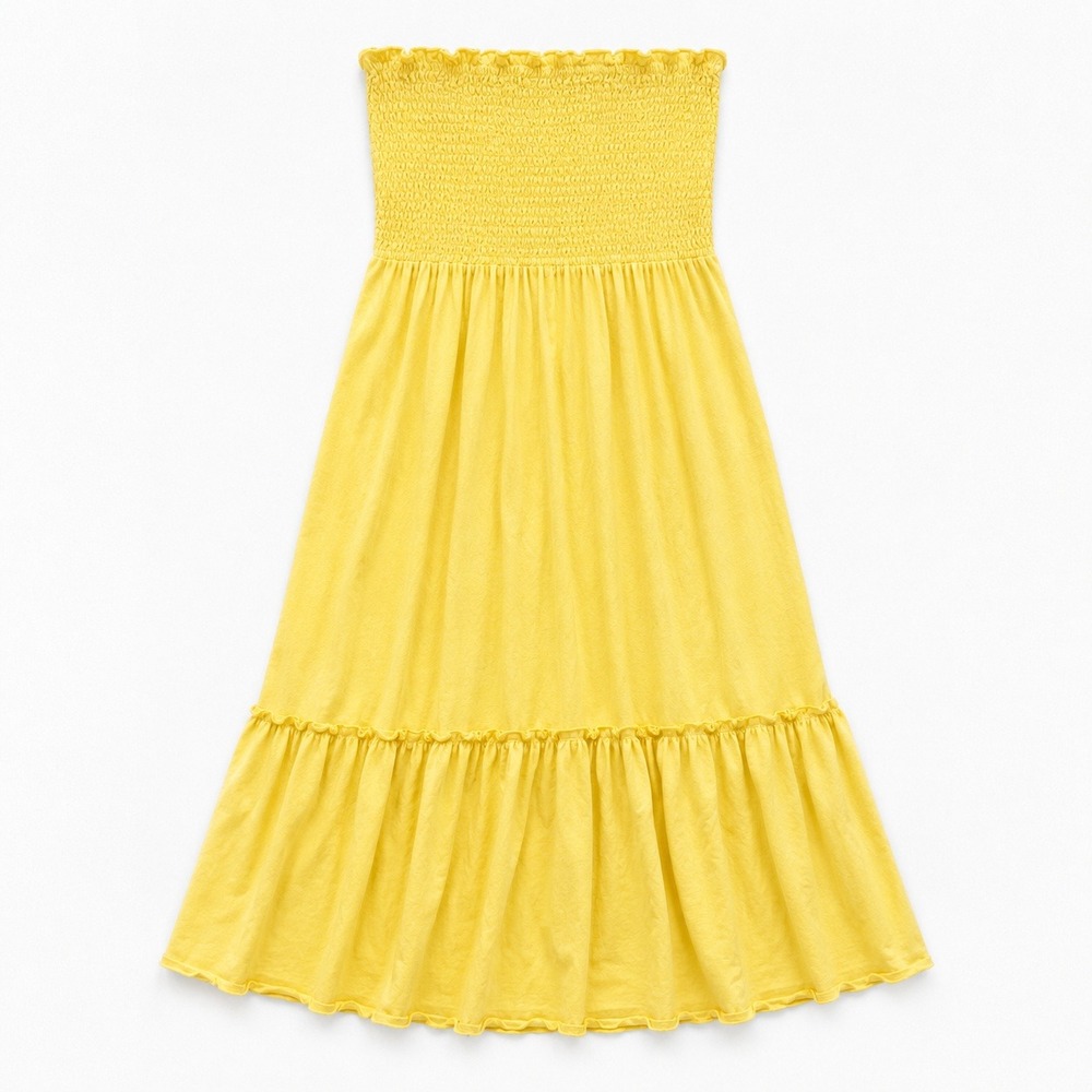 American Eagle Butter Yellow Smocked Dress Ruffle Boho Prairie‎ Cottagecore